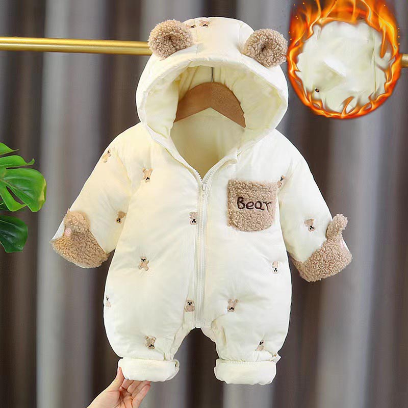 Cotton Baby Onesies Zipper - 冬新生児ロンパース厚みの綿ジャンプスーツ幼児カバーオールフリース裏地フード付きロンパース少年少女服子供服