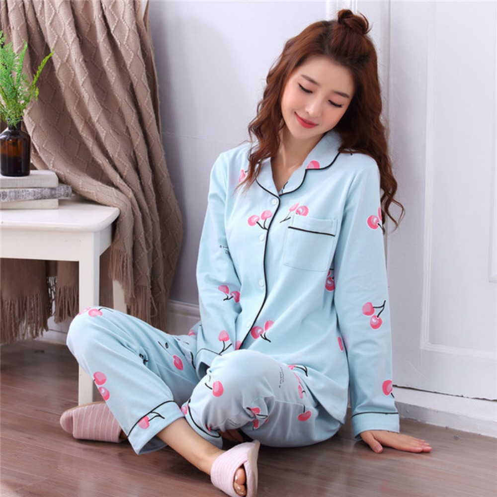Maternity Wear - 長袖女性用ツーピースパジャマゆったりフィット綿素材パジャマスーツ大きいサイズ柔らかい生地マタニティパジャマホームウェア