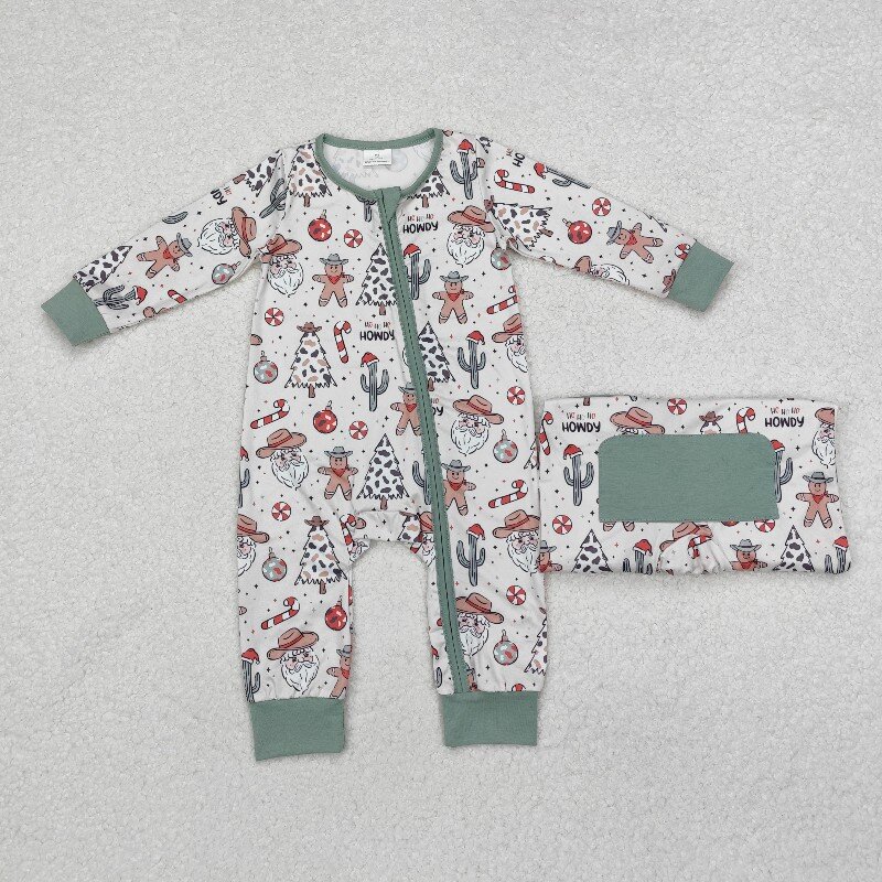 Cotton Baby Onesies Zipper - 8.19y ブティックベビーボーイズロンパースカウボーイハットサンタサボテングリーンジッパー長袖カバーオール卸売ベビー服