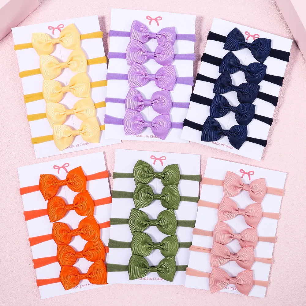 Baby Gear - 女の子用無地リボン付きヘッドバンド,ヘアアクセサリー,卸売,5ピース/セット