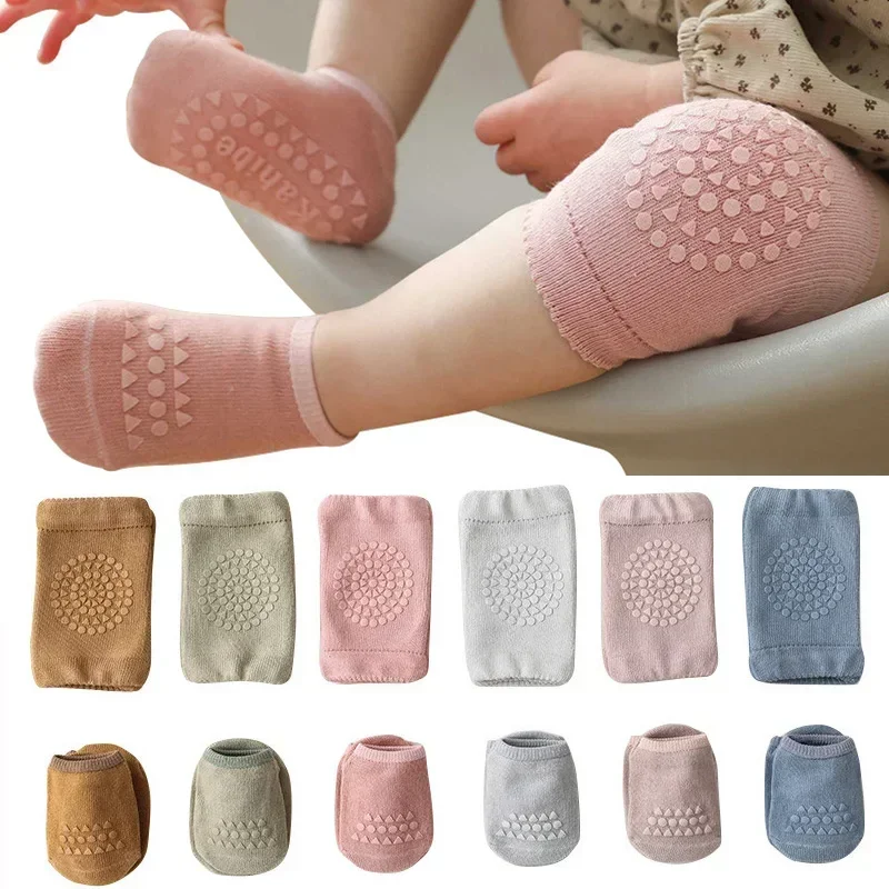 Unisex Baby Socks Non Slip - 赤ちゃん用膝当てソックスセット - 滑り止め付きのハイハイ用安全プロテクター、脚を保護する無地のフロアソックス