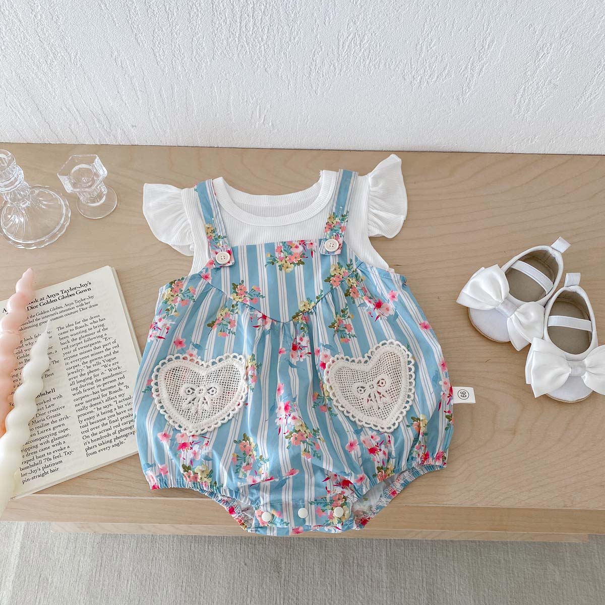 Newborn Baby Girl Romper Floral - 女の赤ちゃんのためのフラッタースリーブボディ,新生児服,ボディスーツ付きトップス,ロンパースセット,0〜24ヶ月,2個