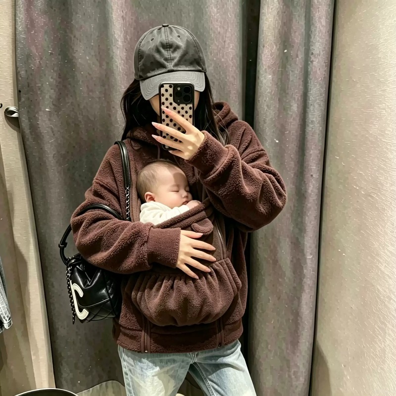 Maternity Wear - 2WAY仕様のカンガルーポケット付きベビーウェア、フリース素材のフード付きコート、女性用、暖かいマタニティスウェットシャツ、ママと赤ちゃんのためのキャリア、アウター、マルチカラー。