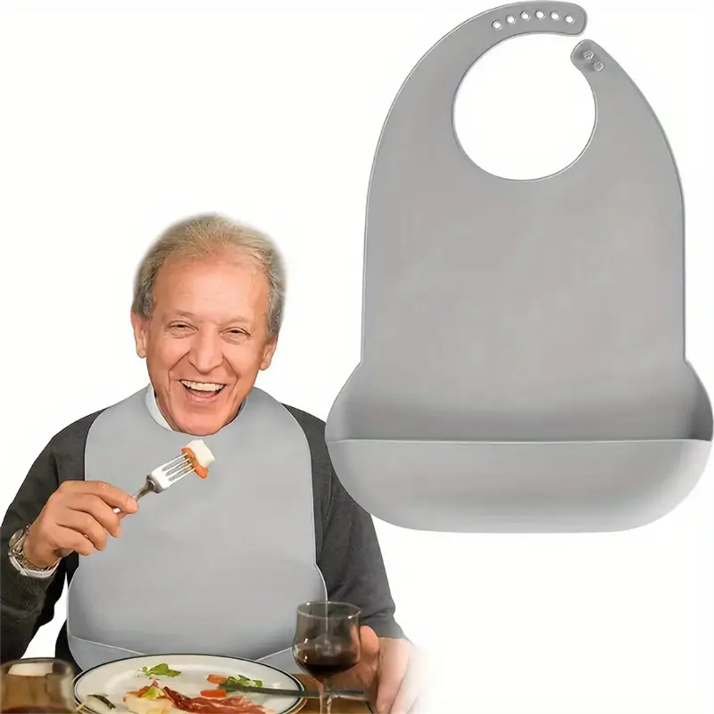 Waterproof Baby Bibs Silicone - 大型シリコン大人用よだれかけ 防水食品グレードよだれかけ ポケット付き 高齢者男性と女性のための食事補助具 ポータブル食器アクセス