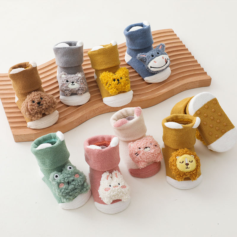 Unisex Baby Socks Non Slip - 新生児用滑り止めソックス,男の子と女の子用の漫画が付いた暖かい靴下