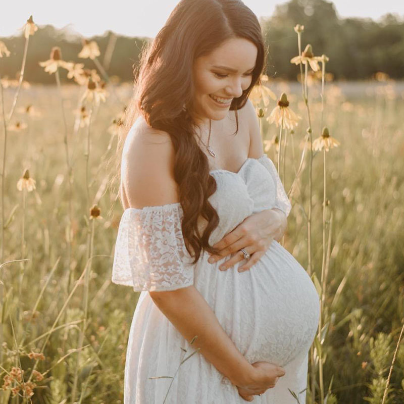 Maternity Wear - 妊娠中の女性のためのマタニティドレス,裸の肩,フリルスリーブ,レース,写真撮影のためのエレガントな妊娠中のドレス