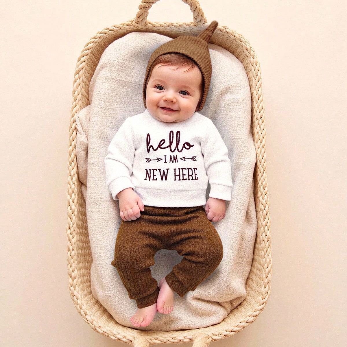 Infant Photography Props Outfit - 2 個「ハロー」刺繍新生児写真撮影小道具幼児ロンパースジャンプスーツ弓帽子付き赤ちゃん帰宅服ベビー写真ギフト