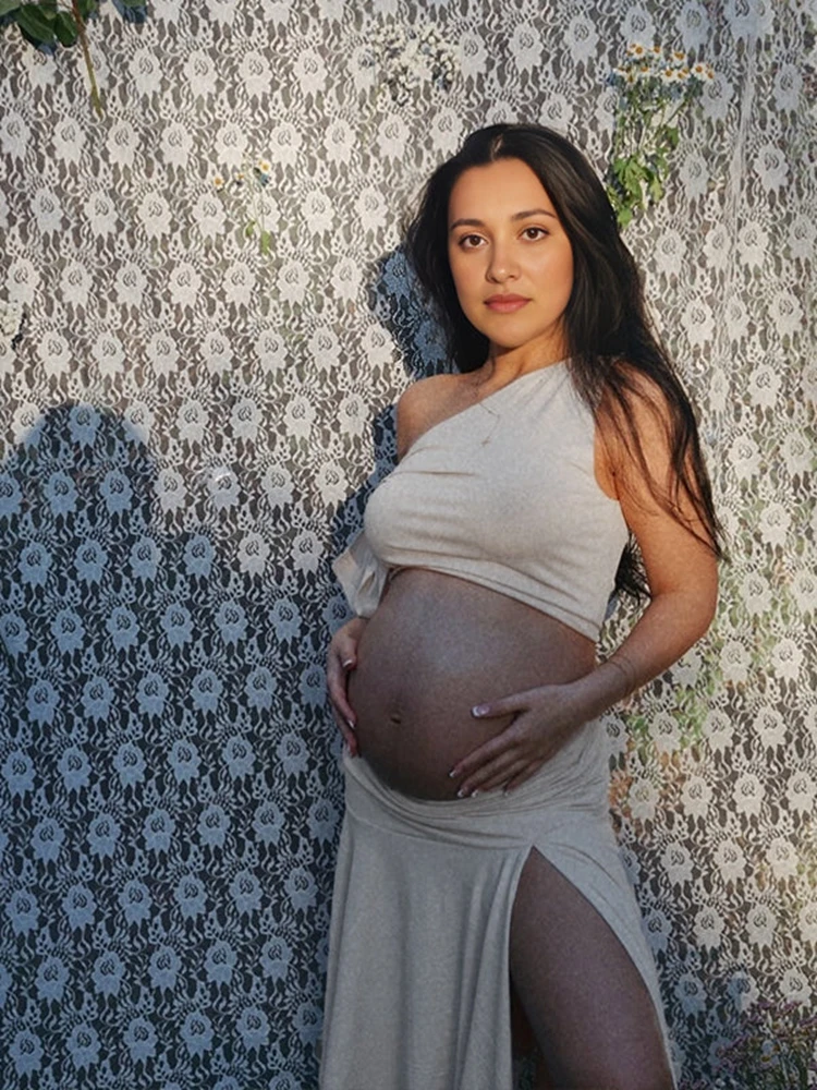 Maternity Wear - オフショルダーマタニティドレス写真撮影用ツーピースセット妊娠ガウンスカートベビーシャワー写真撮影用衣装エレガントマタニティウェア