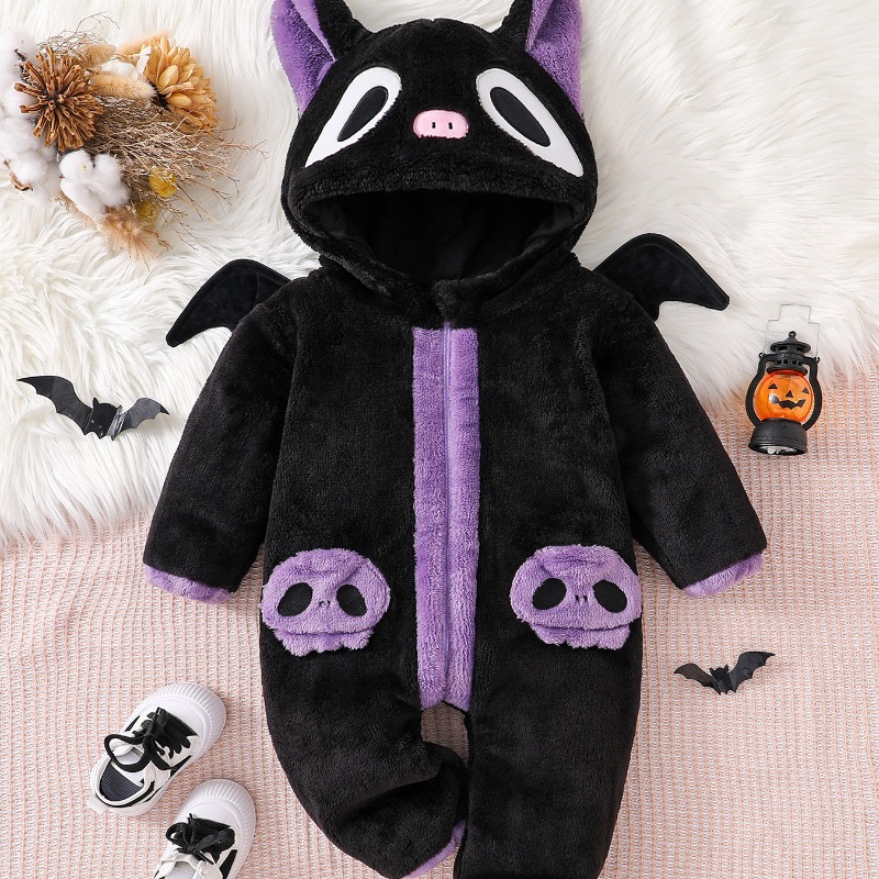 新生児用黒紫猫柄ロンパース フード付きボディスーツ 動物ジャ - Cotton Baby Onesies Zipper のレビューと価格