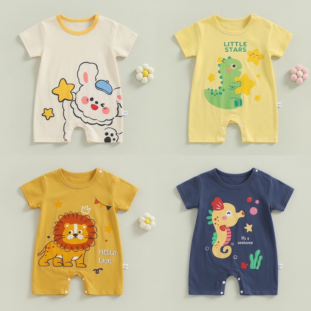 夏プリント新生児綿リネンボディスーツ男の子と女の子ノースリー - Baby Summer Linen Sleeveless Jumpsuit のレビューと価格