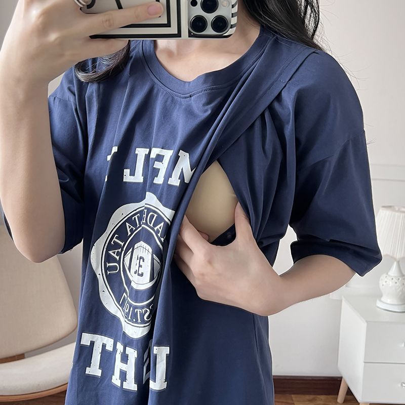 授乳服妊娠中の授乳ロング Tシャツナイトガウン女性夏マタニテ - Feeding のレビューと価格