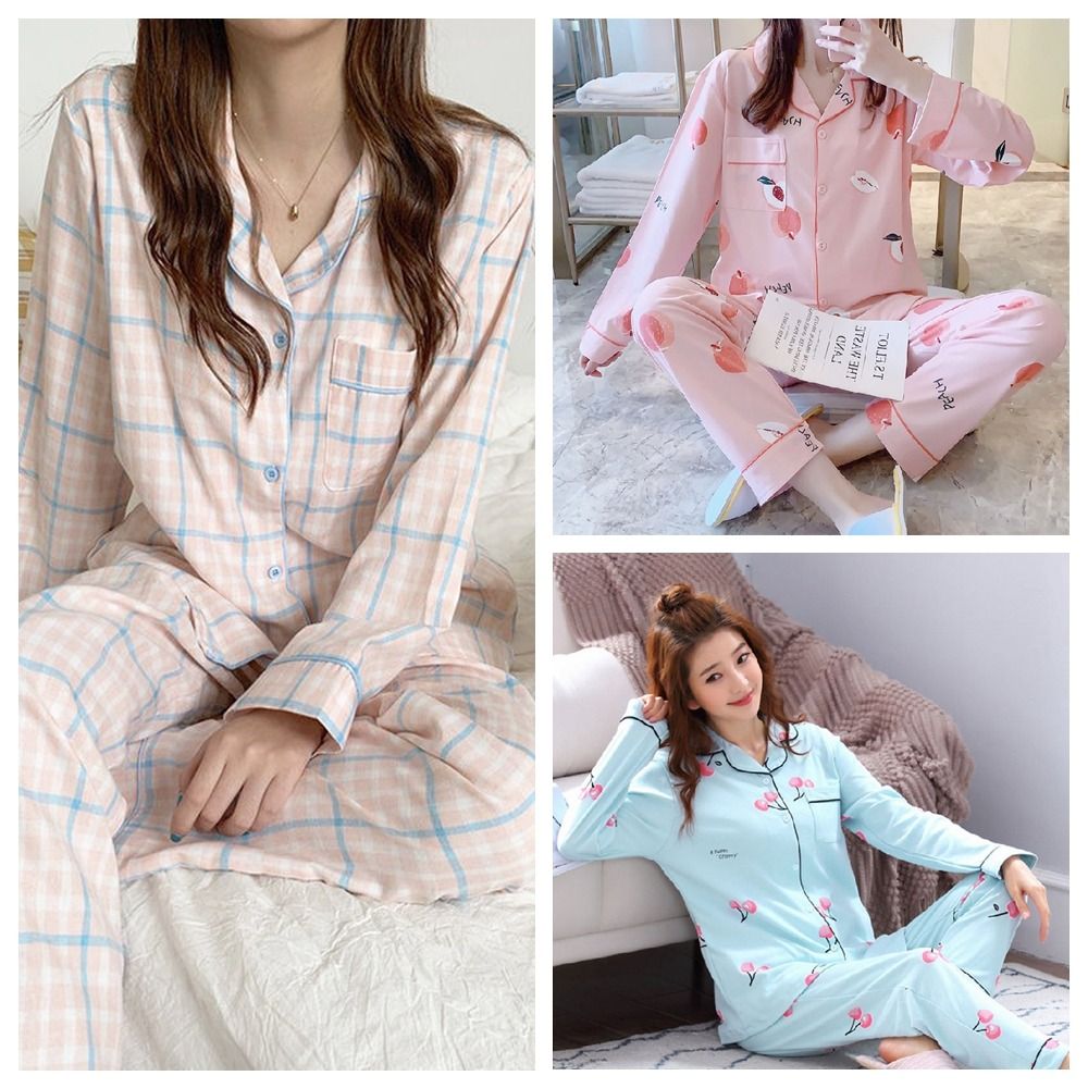 長袖女性用ツーピースパジャマゆったりフィット綿素材パジャマス - Maternity Wear のレビューと価格