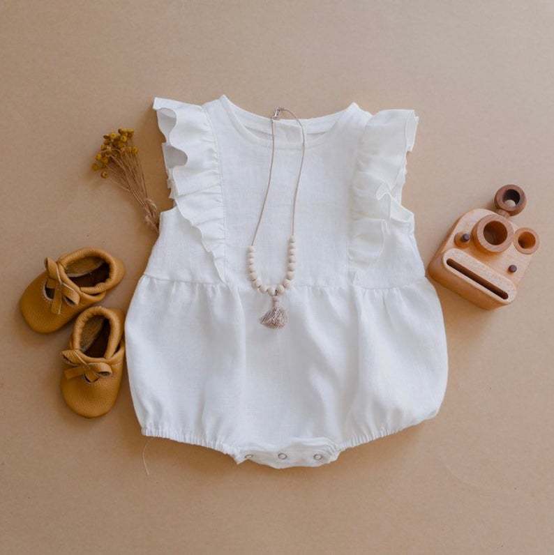 女の赤ちゃんのための夏のジャンプスーツ,ノースリーブの綿とリ - Baby Summer Linen Sleeveless Jumpsuit のレビューと価格