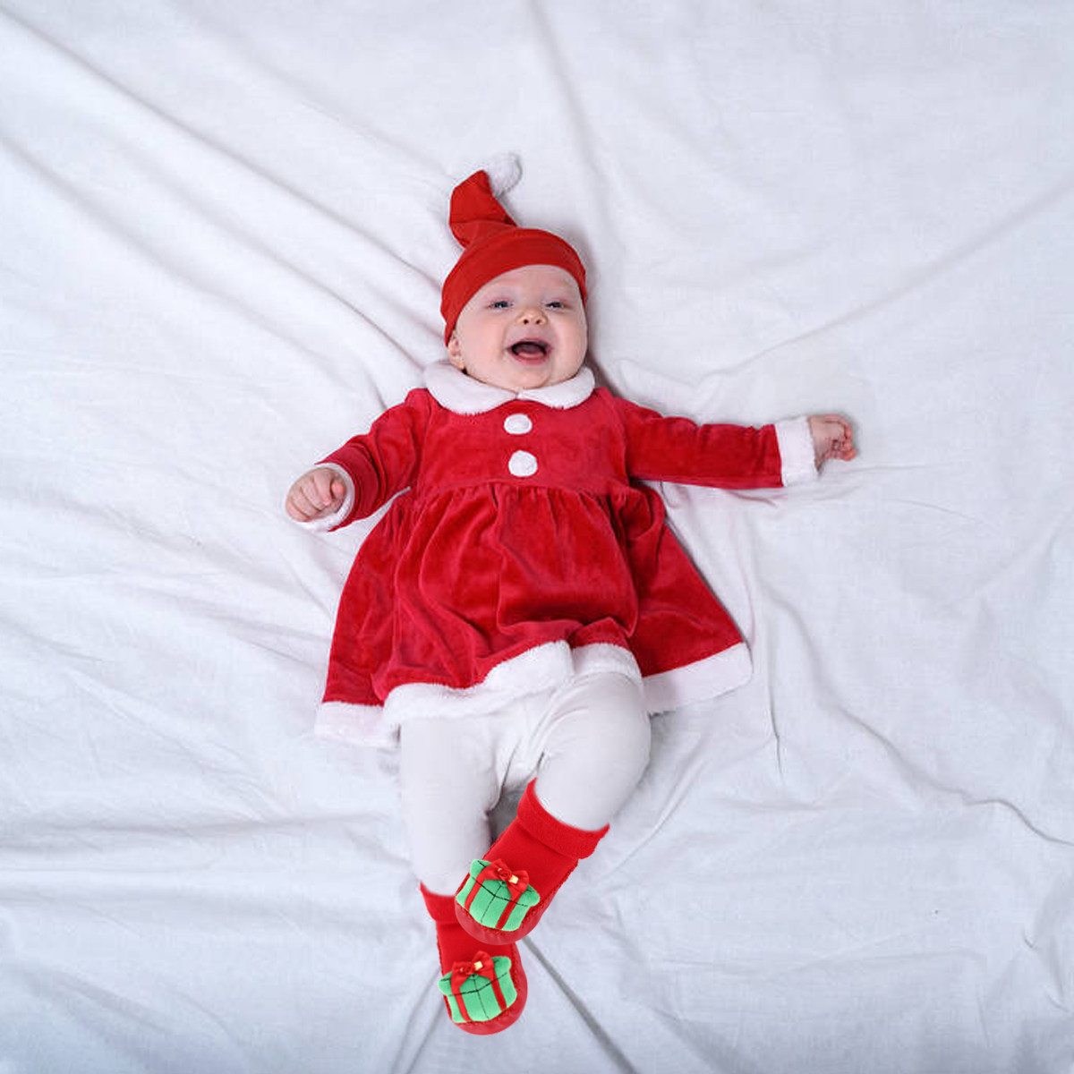 滑り止め付きの幼児用フロアソックス1足。クリスマス柄の綿素材 - Unisex Baby Socks Non Slip のレビューと価格