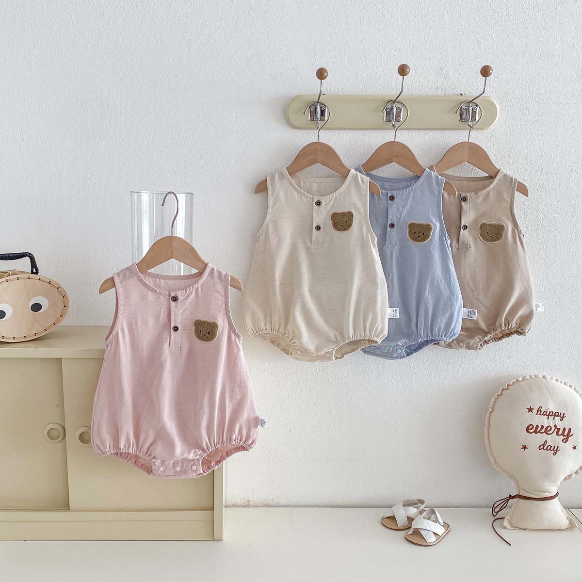 ベビーサマーベア薄手ノースリーブジャンプスーツ、ベビーボーイ - Baby Summer Linen Sleeveless Jumpsuit のレビューと価格
