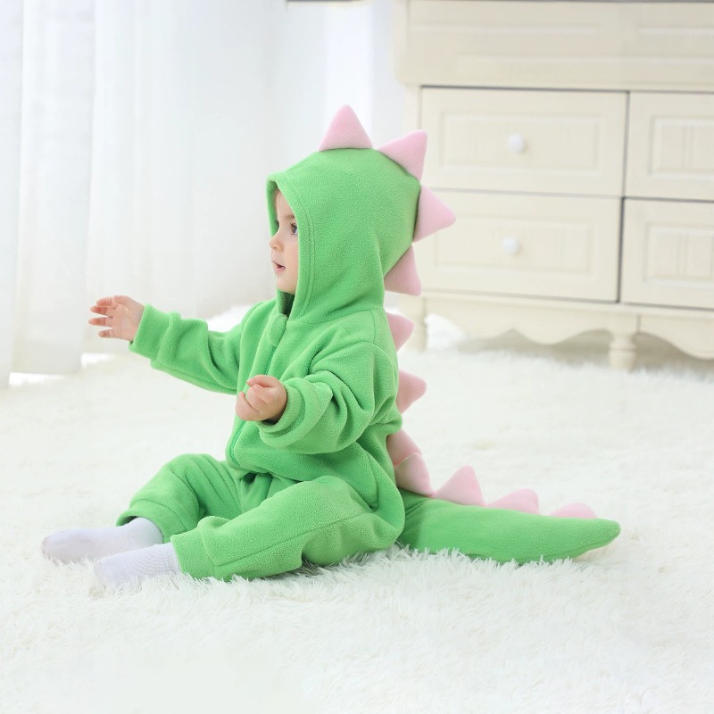 新生児用グリーン恐竜ロンパース フード付きボディスーツ ジャ - Cotton Baby Onesies Zipper のレビューと価格