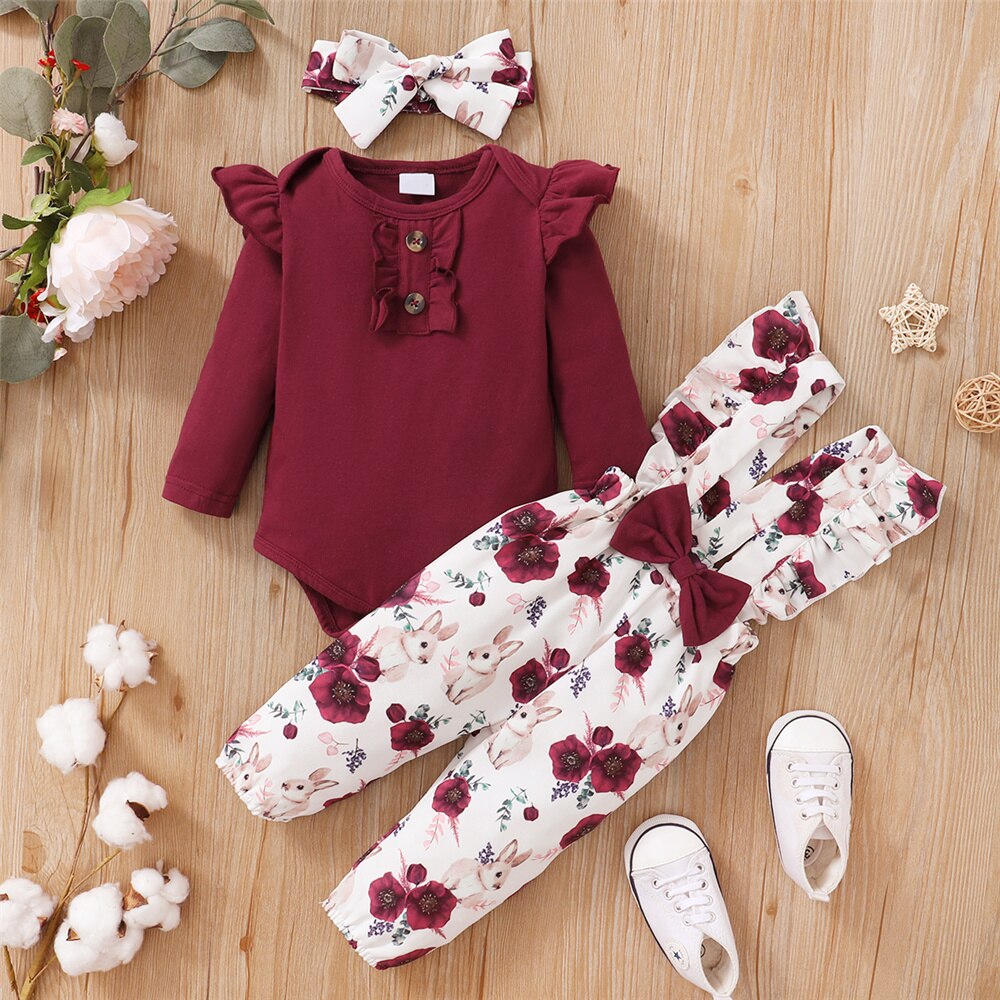 0-24ヶ月生まれたばかりの女の赤ちゃん3個服セット長袖ロン - Newborn Baby Girl Romper Floral のレビューと価格