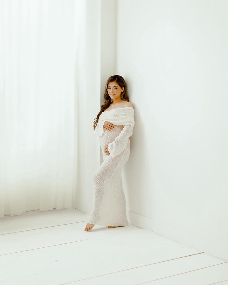 マタニティフォト撮影用ドレス、長袖ニット、オフショルダー、マ - Maternity Wear のレビューと価格