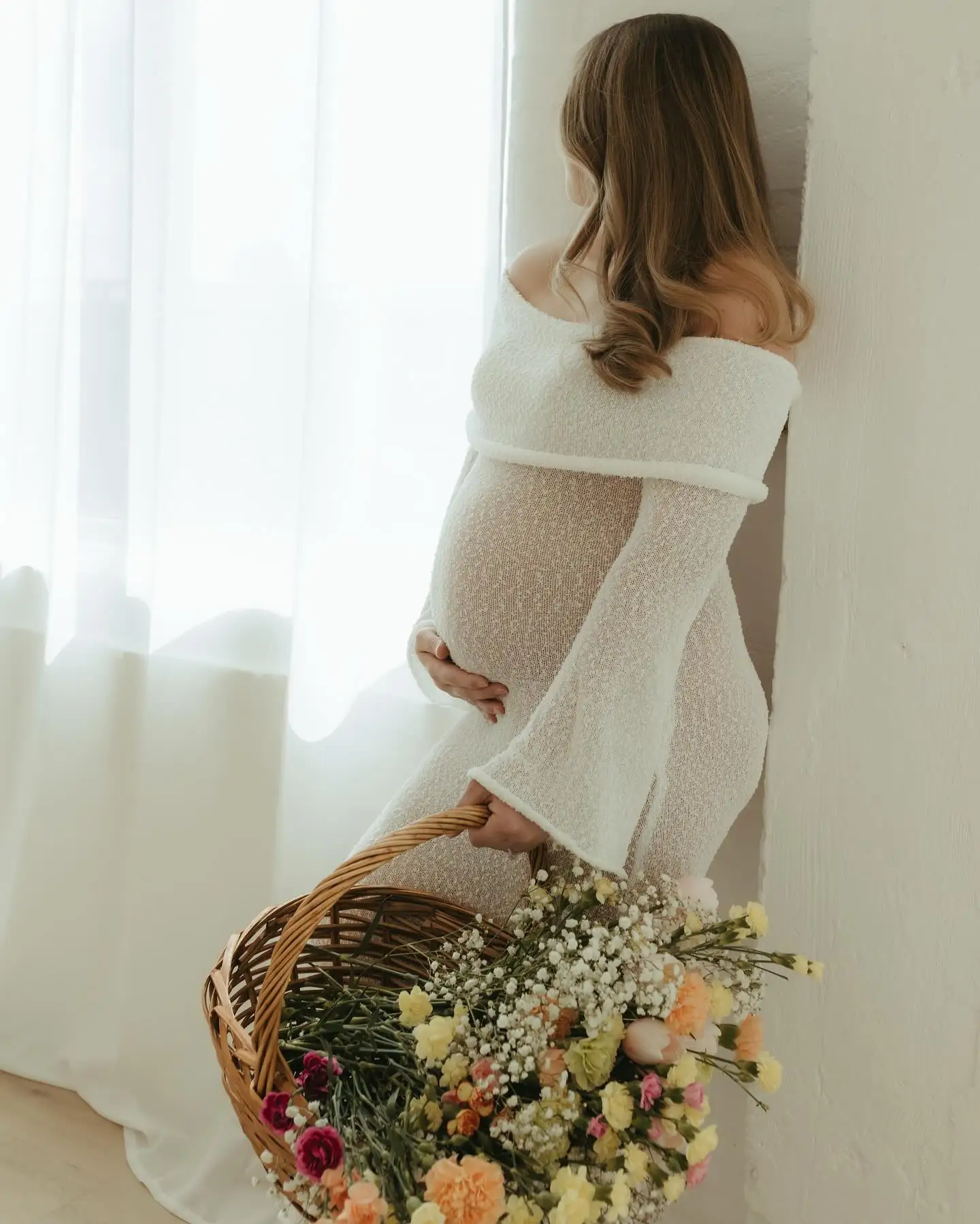 マタニティフォト撮影用ドレス、長袖ニット、オフショルダー、マ - Maternity Wear のレビューと価格