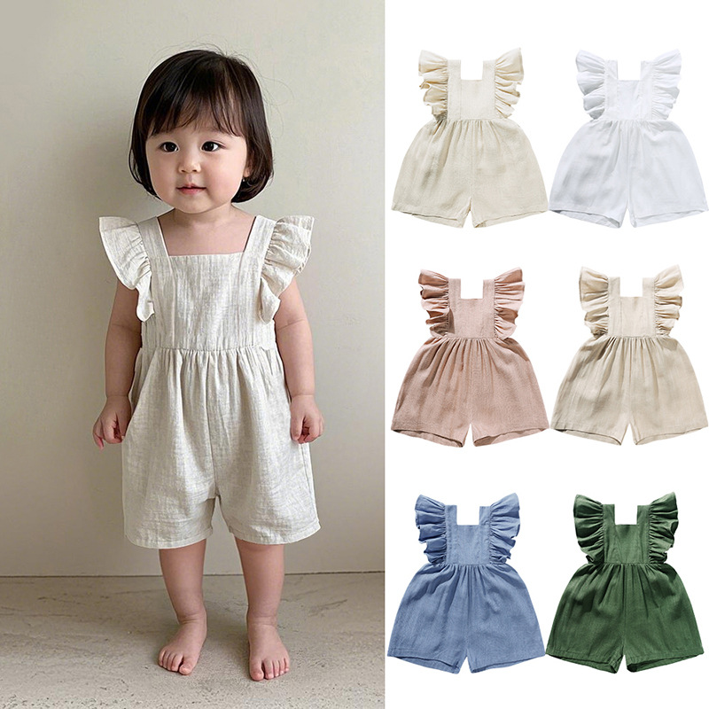 夏用ベビー服 ユニセックス 女の子用ロンパース リネン カジ - Baby Summer Linen Sleeveless Jumpsuit のレビューと価格