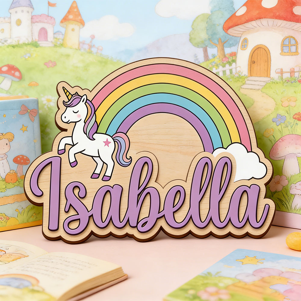 ユニコーン＆パステルレインボー カスタムネームサイン 魔法の - Nursery のレビューと価格