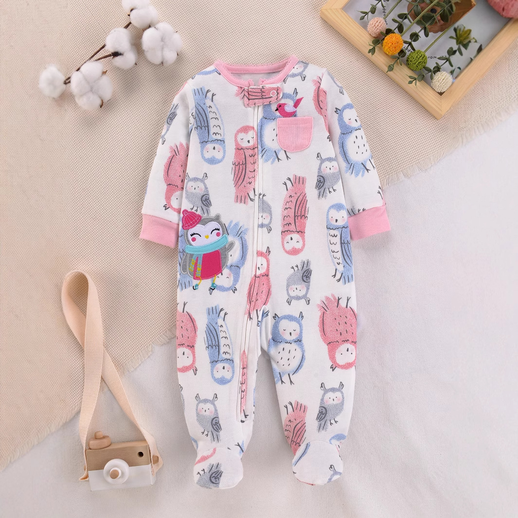 新生児用純綿ロンパースパジャマ 可愛い漫画ユニコーン柄 長袖 - Cotton Baby Onesies Zipper のレビューと価格