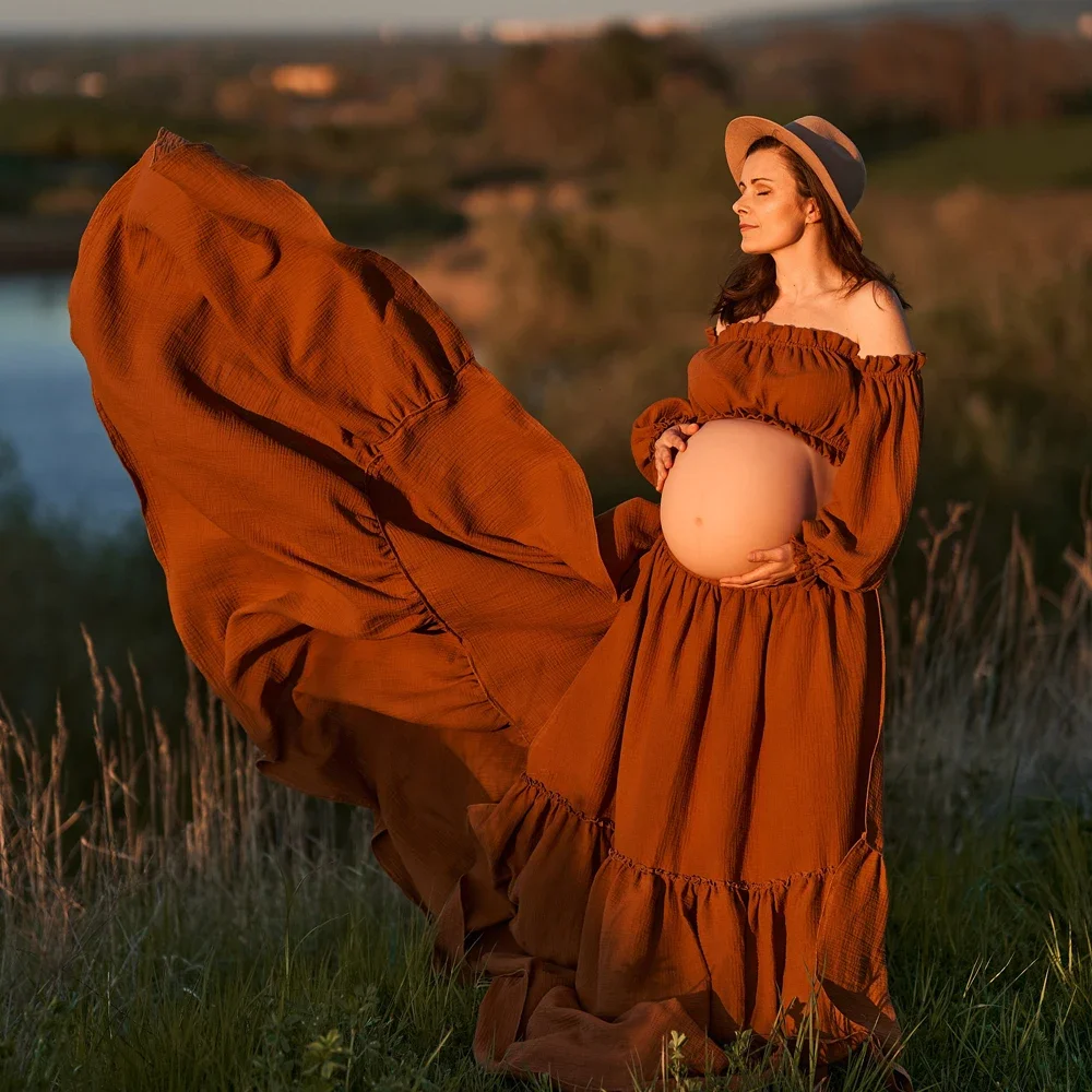 セクシーなオフショルダーレトロマタニティ写真撮影ドレス快適な - Maternity Wear のレビューと価格
