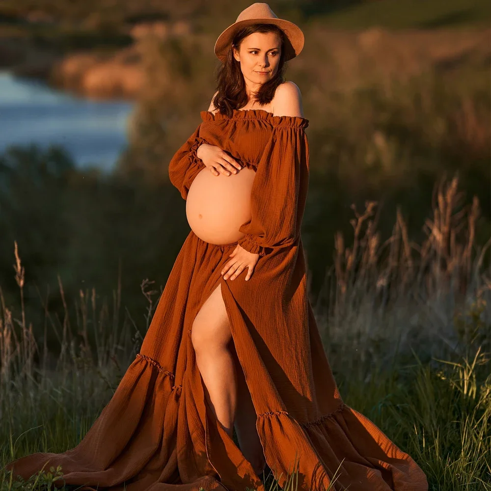 セクシーなオフショルダーレトロマタニティ写真撮影ドレス快適な - Maternity Wear のレビューと価格