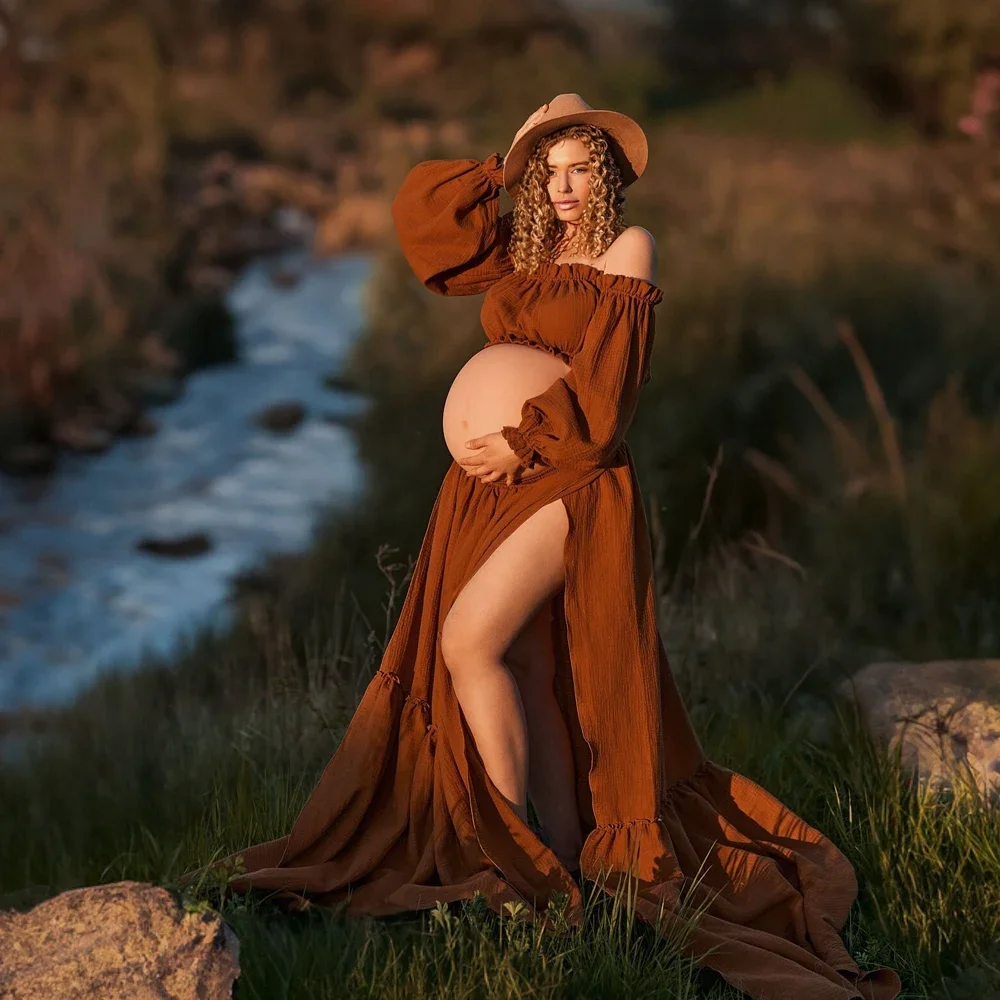 セクシーなオフショルダーレトロマタニティ写真撮影ドレス快適な - Maternity Wear のレビューと価格