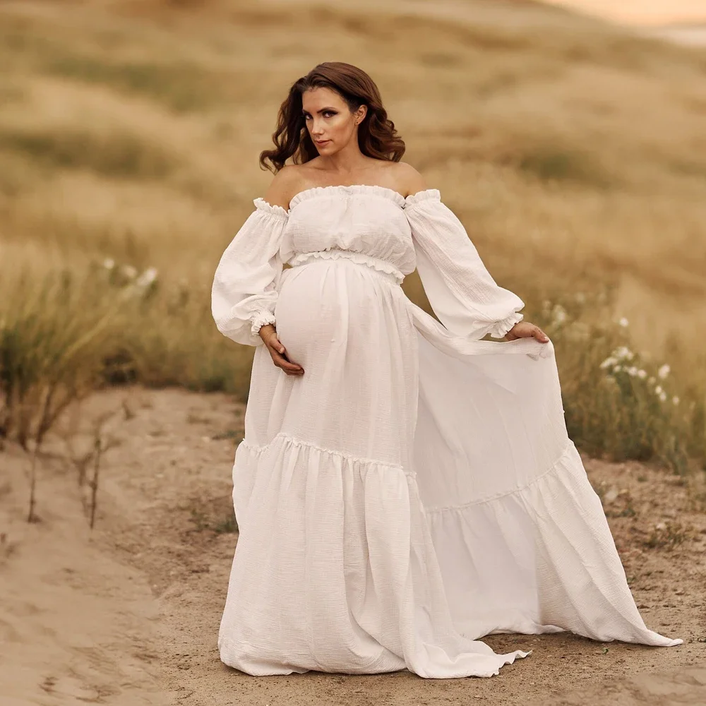 セクシーなオフショルダーレトロマタニティ写真撮影ドレス快適な - Maternity Wear のレビューと価格