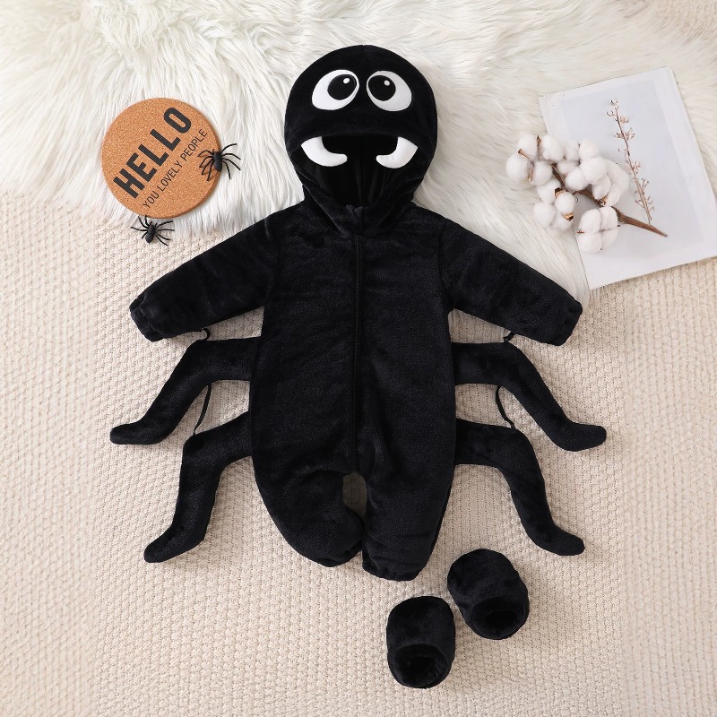 新生児用ブラックスパイダーロンパース 長袖フード付きボディス - Cotton Baby Onesies Zipper のレビューと価格