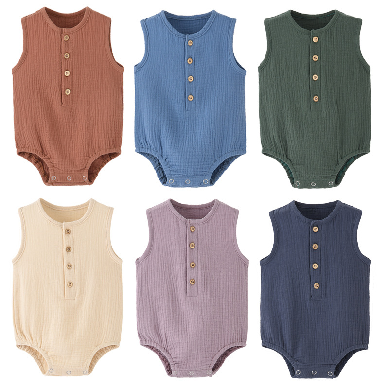 夏用、無地、新生児用、100％コットンリネン素材のベビー服、 - Baby Summer Linen Sleeveless Jumpsuit のレビューと価格