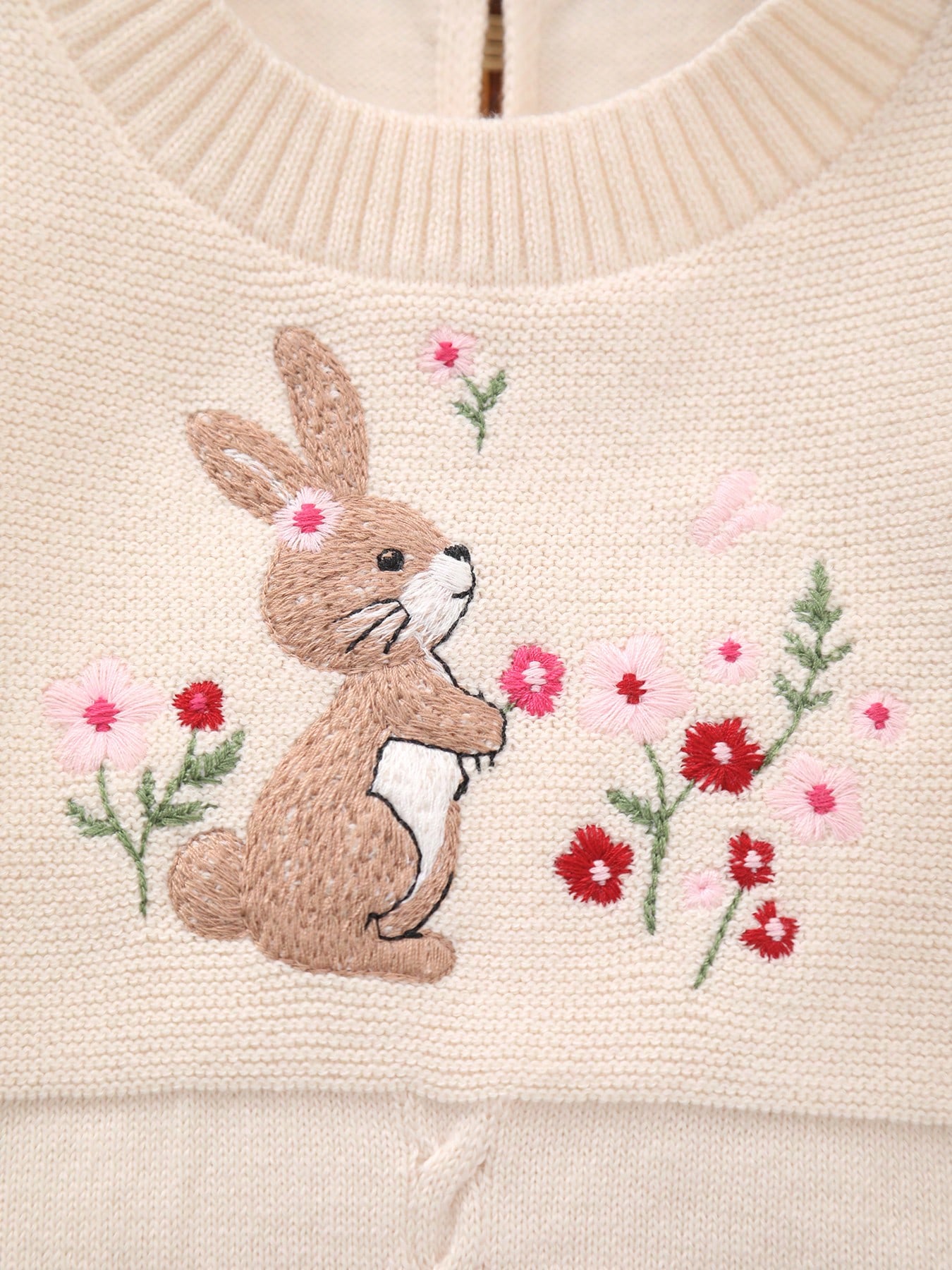 新生児向けの、ウサギと花の刺繍が施された、長袖のニット素材の - Newborn Baby Girl Romper Floral のレビューと価格