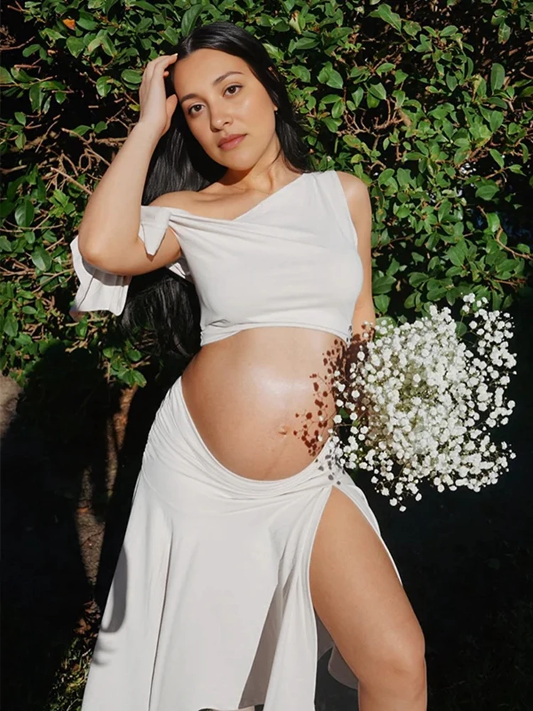 オフショルダーマタニティドレス写真撮影用ツーピースセット妊娠 - Maternity Wear のレビューと価格
