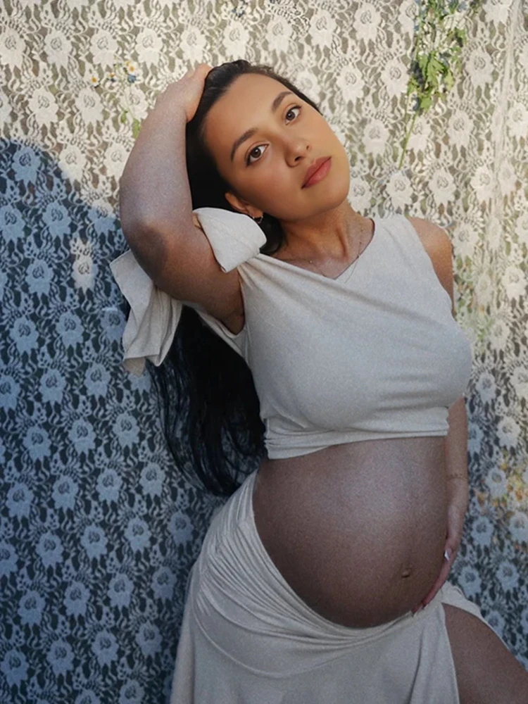 オフショルダーマタニティドレス写真撮影用ツーピースセット妊娠 - Maternity Wear のレビューと価格